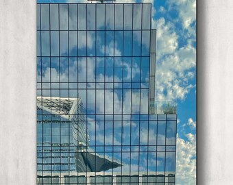 The Edge reflection / attraction in Manhattan reflecting in glass building / NYC architecture