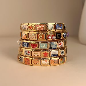 Individuell gestaltetes italienisches Charm-Armband, Goldarmband mit italienischen Charms, Vintage-Freundinnenarmband, handgefertigte italienische Uhrenarmbänder – das perfekte Geschenk für Damen
