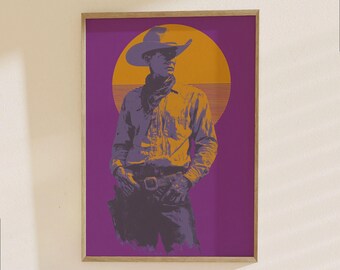 Retro Cowboy Western Poster - Vibrant Pop Art Style Sheriff Print, Vintage Gunslinger Wall Art