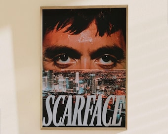 Póster de la película Scarface - Lámina artística de drama criminal clásico, decoración icónica de la década de 1980 para la pared del cine en casa.