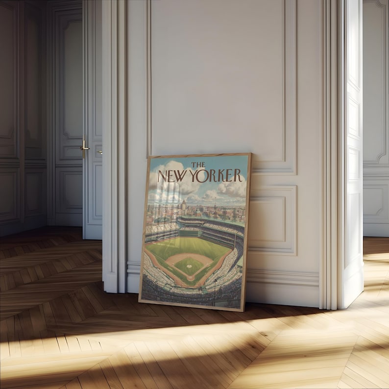 Póster del estadio de béisbol de The New Yorker - Lámina de arte deportivo vintage de Nueva York, ilustración icónica de la portada de la revista imagen 4