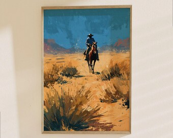 Cowboy Desert Landscape Poster - Wild West Horse Rider Adventure Wall Art Print