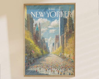 The New Yorker Poster - NYC Street Scene with Manhattan Skyline Architecture Urban Art Print