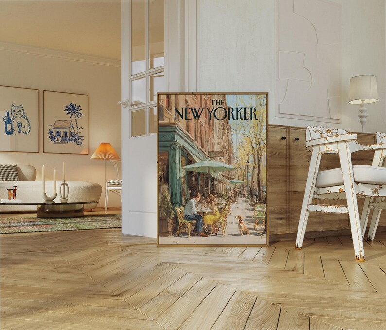 The New Yorker Poster - Vintage New York City Street Café Art Print, Urban Cityscape Wall Decor image 5