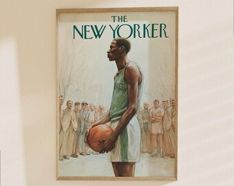 The New Yorker Poster - Vintage Basketball Magazine Cover Art Print - Sports Illustration Wall Decor