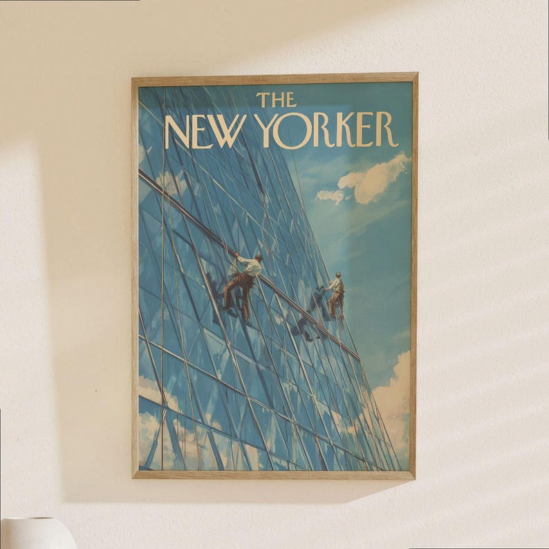 The New Yorker Poster - Vintage Building Climbers Art Print, Retro Magazine Cover Wall Decor for Office image 1