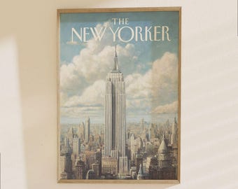 The New Yorker Poster - Empire State Building NYC Skyline Architecture Print, New York City Vintage Style Wall Art