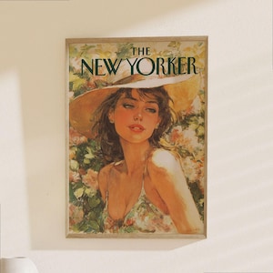 The New Yorker Magazine Cover Poster - Vintage Fashion Portrait with Floral Garden Art Print image 1