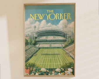 The New Yorker Poster - Vintage Tennis Stadium Magazine Cover Art Print for Living Room