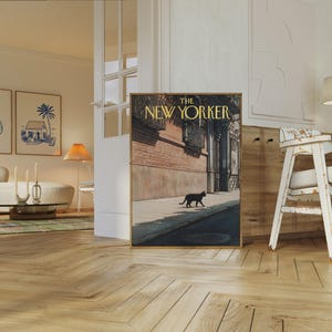 Póster de The New Yorker - Arte mural de escena urbana con gato negro, impresión de portada de revista vintage imagen 7