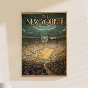 ニューヨーカー誌のバスケットボールアリーナポスター - ヴィンテージスポーツスタジアムのイラストプリント 画像 1