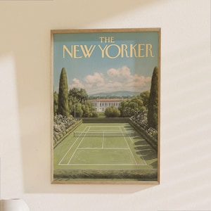 Póster de The New Yorker - Lámina vintage de una cancha de tenis, portada clásica de revista para decoración del hogar, póster de tenis imagen 1