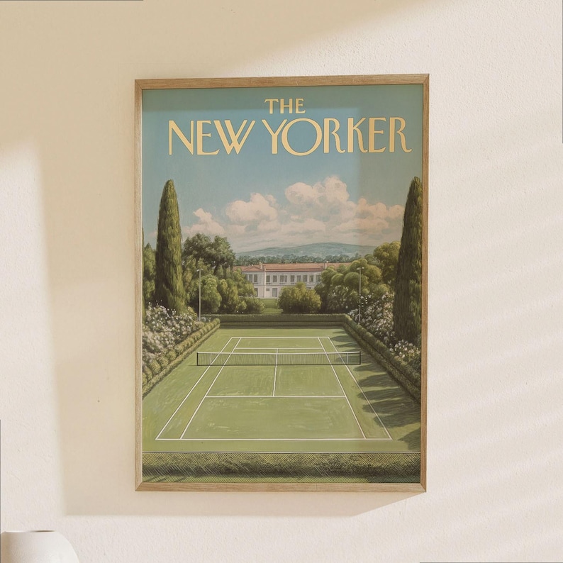 Póster de The New Yorker - Lámina vintage de una cancha de tenis, portada clásica de revista para decoración del hogar, póster de tenis imagen 1