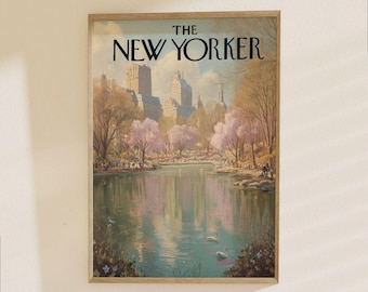 Póster de The New Yorker - Lámina de arquitectura de Central Park en primavera, Nueva York, arte de portada de revista vintage para decoración de pared