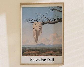 Melting Clock Poster - Salvador Dali Surrealist Art Print, Dreamscape Landscape Wall Decor for Modern Home