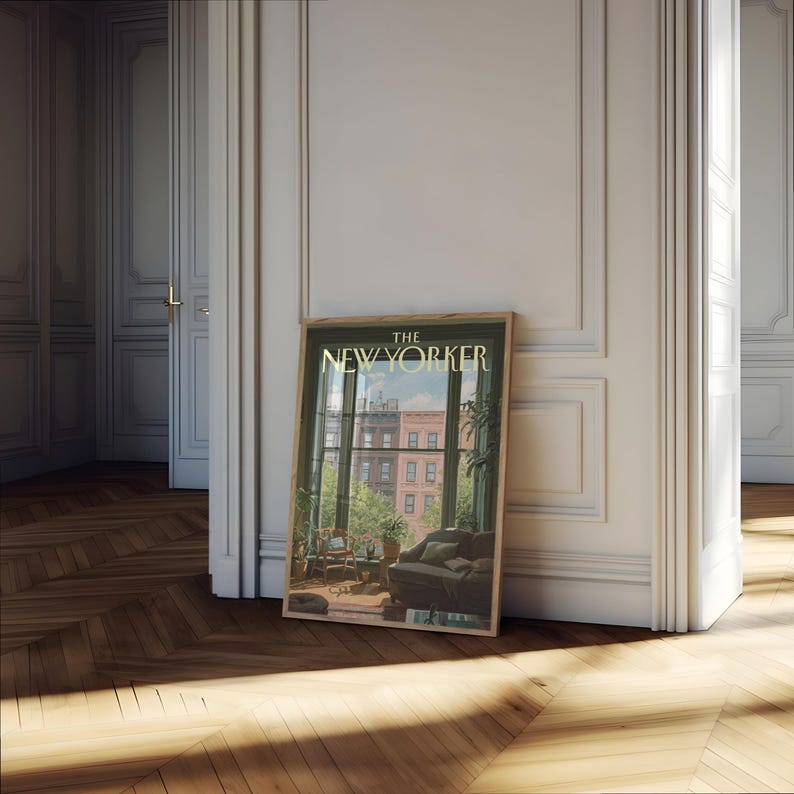 The New Yorker Poster - Iconic NYC Apartment Window View with Manhattan Skyline Art Print image 4