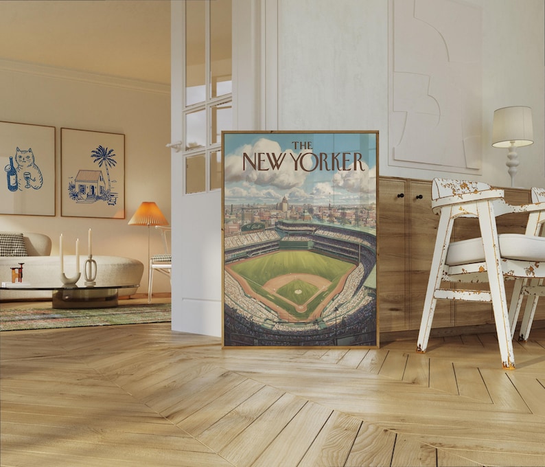 Póster del estadio de béisbol de The New Yorker - Lámina de arte deportivo vintage de Nueva York, ilustración icónica de la portada de la revista imagen 7