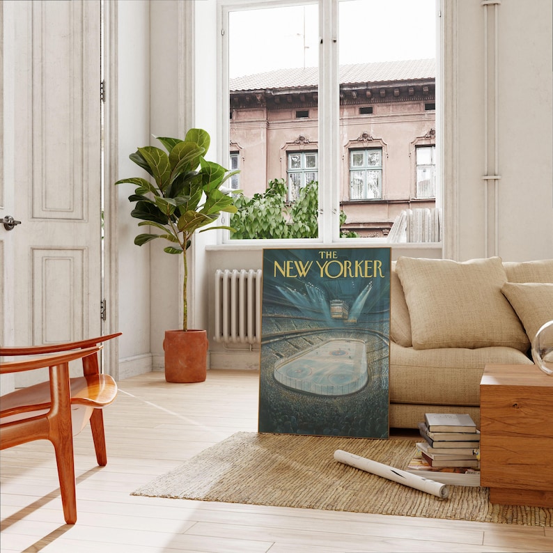 Póster del estadio de hockey de The New Yorker: lámina con la icónica portada de la revista, decoración de pared para recintos deportivos. imagen 2
