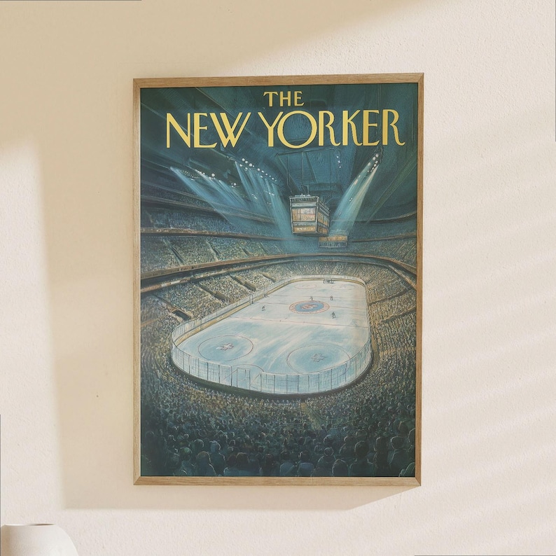 Póster del estadio de hockey de The New Yorker: lámina con la icónica portada de la revista, decoración de pared para recintos deportivos. imagen 1
