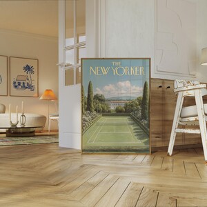 Póster de The New Yorker - Lámina vintage de una cancha de tenis, portada clásica de revista para decoración del hogar, póster de tenis imagen 5