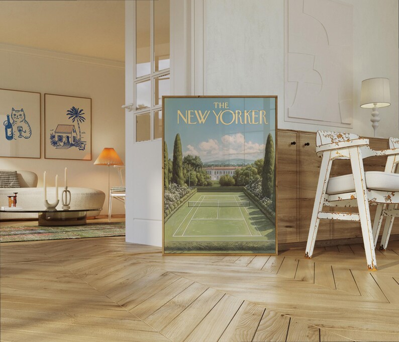 Póster de The New Yorker - Lámina vintage de una cancha de tenis, portada clásica de revista para decoración del hogar, póster de tenis imagen 5