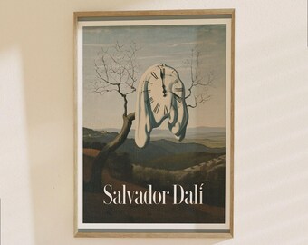 Salvador Dali Surrealist Poster - Melting Clock Head Landscape Abstract Art Print