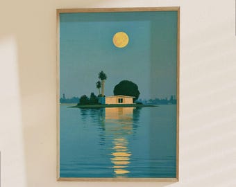 Tropical Island House Poster - Mid-Century Modern Minimalist Beach Cottage Art Print