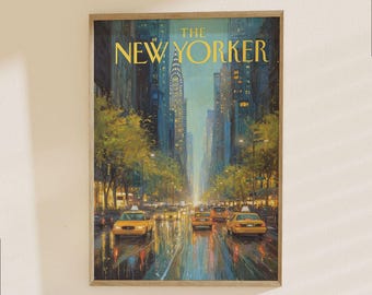 The New Yorker poster - New York Street Scene met gele taxi's en Chrysler Building Art Print