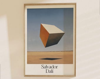 Salvador Dali Surrealist Poster - Abstract Geometric Flying Cube Art Print, Modern Contemporary Home Decor