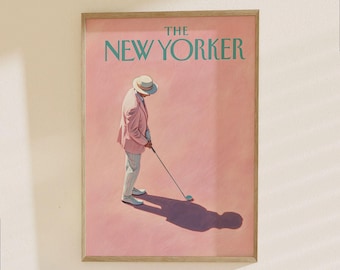 The New Yorker Poster - Vintage Golf Art Print, Retro Magazine Cover Style Wall Art for Home Decor