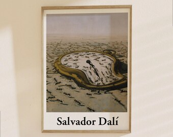 Salvador Dali Poster - Surreal Melting Clock with Ants Landscape Modern Art Print