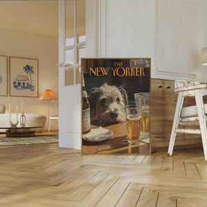 The New Yorker Poster - Vintage Dog at Bar Illustration, Humorous Animal Art Print, Retro Magazine Cover Decor image 6