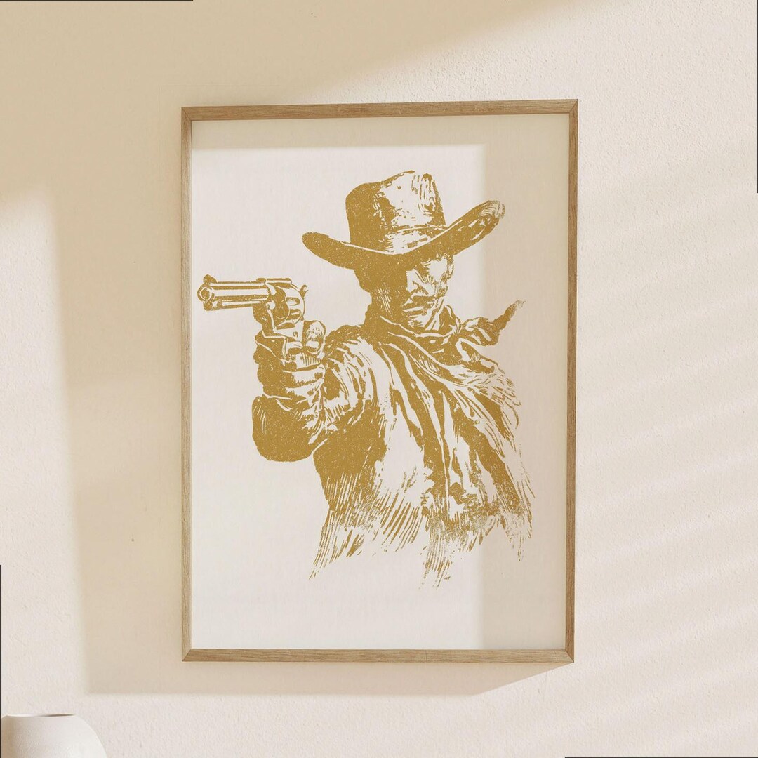 Cowboy Western Poster - Gold Outlaw Art Print, Vintage Saloon Decor ...
