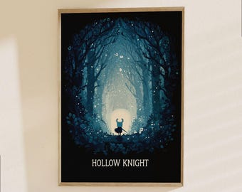 Póster de Hollow Knight - Lámina de fantasía oscura para videojuegos, arte de juegos independientes, decoración atmosférica para aventuras en cuevas