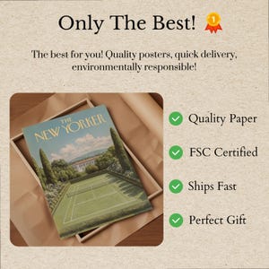 Póster de The New Yorker - Lámina vintage de una cancha de tenis, portada clásica de revista para decoración del hogar, póster de tenis imagen 3