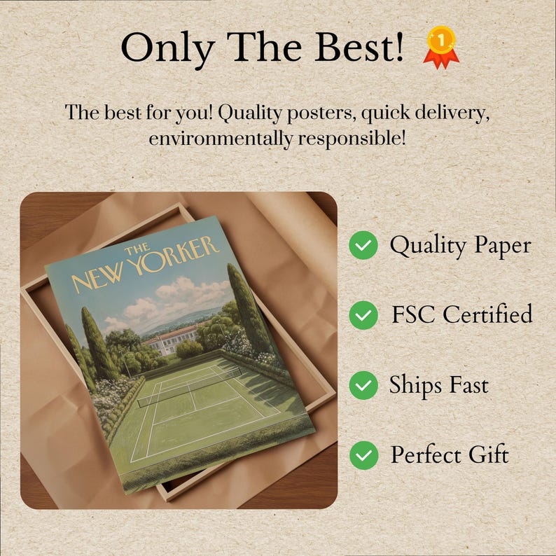 Póster de The New Yorker - Lámina vintage de una cancha de tenis, portada clásica de revista para decoración del hogar, póster de tenis imagen 3