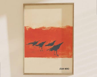 Póster de Joan Miró - Pájaros abstractos rojos y naranjas - Lámina de arte contemporáneo - Decoración minimalista surrealista para el hogar, Arte de Joan Miró