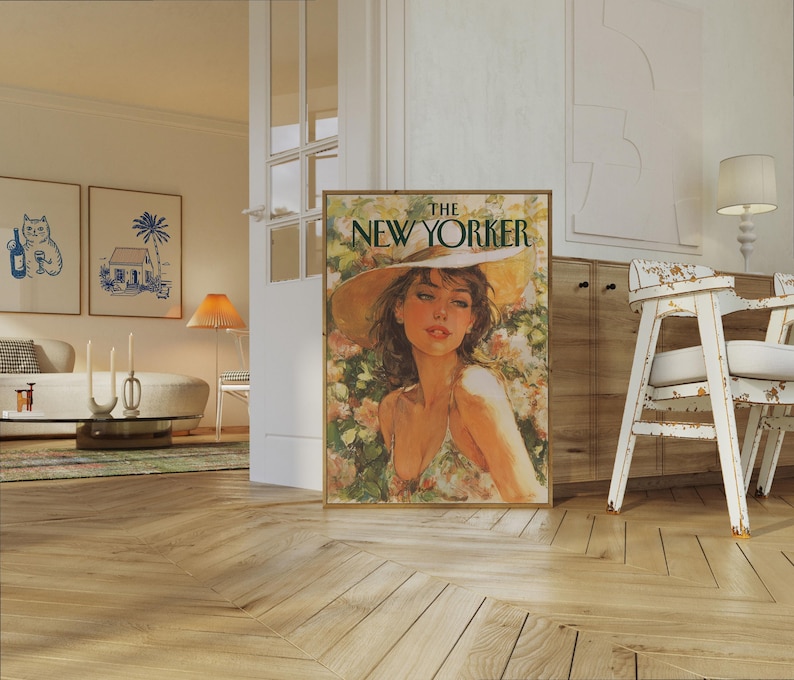 The New Yorker Magazine Cover Poster - Vintage Fashion Portrait with Floral Garden Art Print image 7