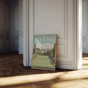 Póster de The New Yorker - Lámina vintage de una cancha de tenis, portada clásica de revista para decoración del hogar, póster de tenis imagen 4