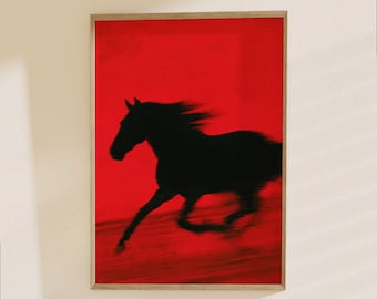 Running Horse Silhouette Poster - Bold Red Modern Animal Art Print, Dynamic Motion Equestrian Wall Decor