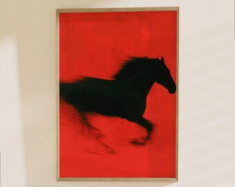 Galloping Horse Silhouette Poster - Bold Red Modern Animal Art Print, Dynamic Motion Equestrian Decor