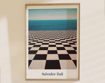 Salvador Dalí Surrealist Poster - Black White Checkered Floor Ocean Dream Art Print