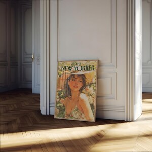 The New Yorker Magazine Cover Poster - Vintage Fashion Portrait with Floral Garden Art Print image 4