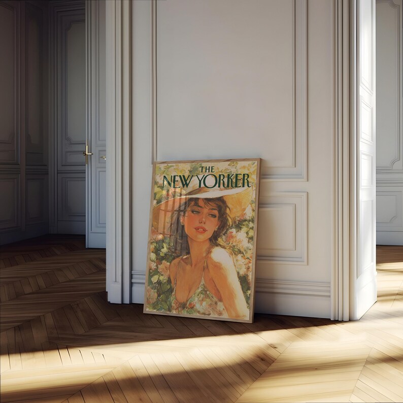 The New Yorker Magazine Cover Poster - Vintage Fashion Portrait with Floral Garden Art Print image 4