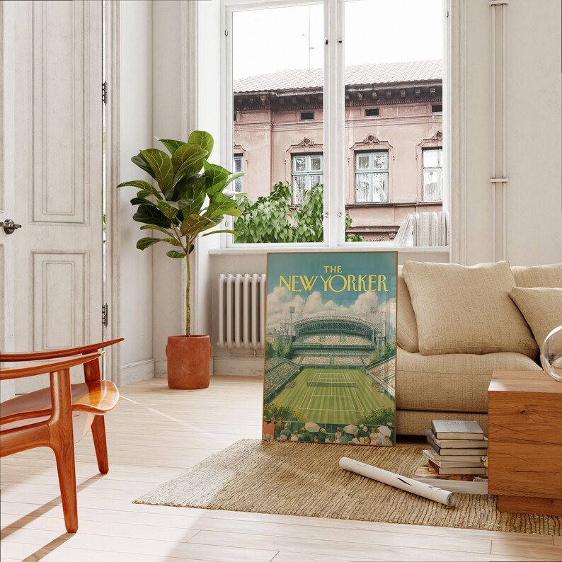 The New Yorker Poster - Vintage Tennis Stadium Magazine Cover Art Print for Living Room image 2