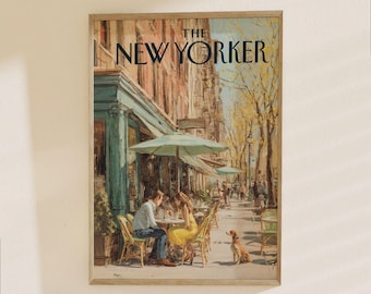 The New Yorker Poster - Vintage New York City Street Café Art Print, Urban Cityscape Wall Decor