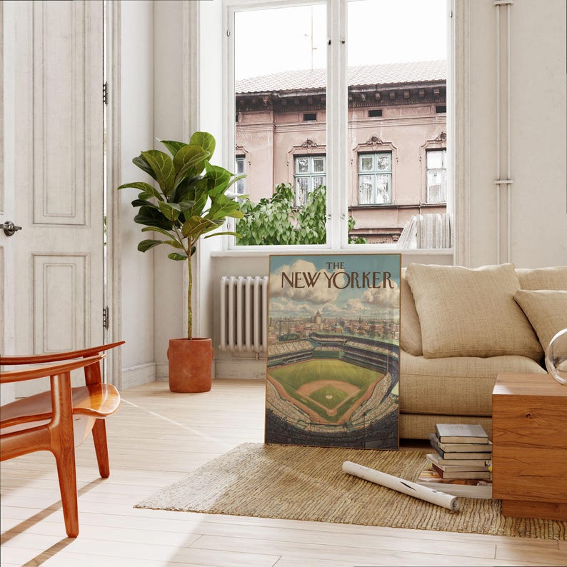 Póster del estadio de béisbol de The New Yorker - Lámina de arte deportivo vintage de Nueva York, ilustración icónica de la portada de la revista imagen 2