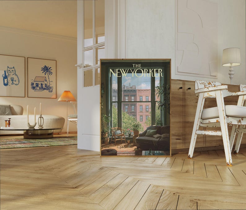 The New Yorker Poster - Iconic NYC Apartment Window View with Manhattan Skyline Art Print image 7