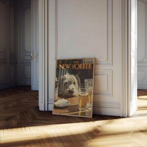 The New Yorker Poster - Vintage Dog at Bar Illustration, Humorous Animal Art Print, Retro Magazine Cover Decor image 4