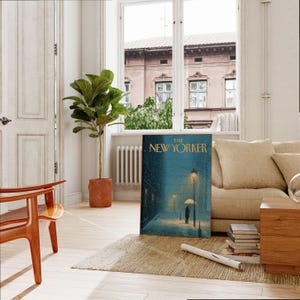 The New Yorker Poster - Snowy Winter Street Scene with Umbrella and Street Lamps Wall Art 画像 2